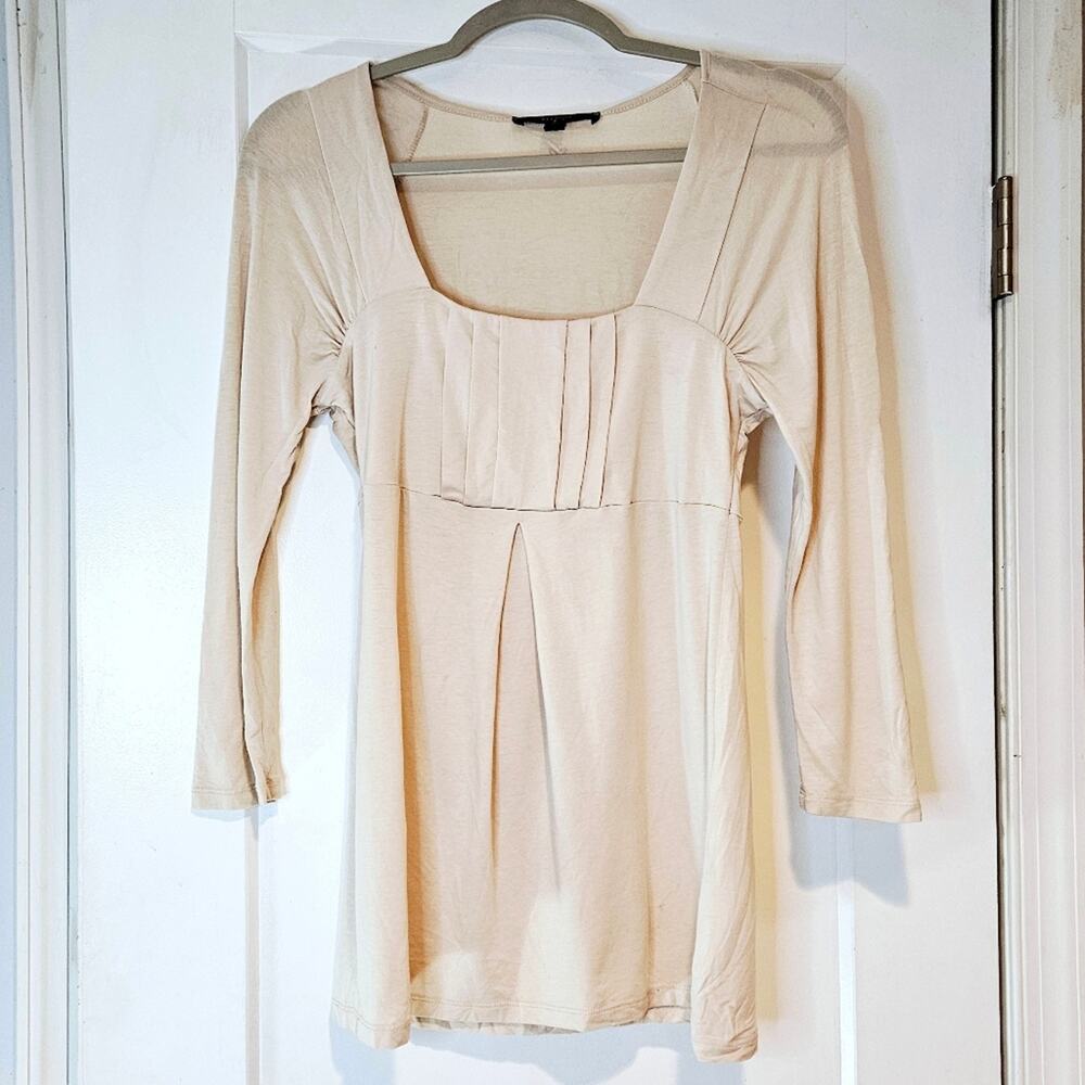 Weekend Max Mara Cream Square Neck Empire Waist Babydoll Pleated Tunic Top S